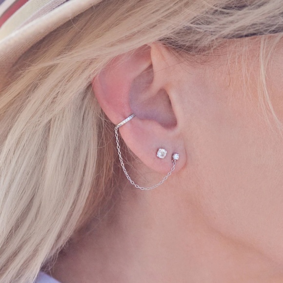 Ear Cuff and Post, with Cubic Zirconia Inlay in Sterling Silver - Picture 3 of 3